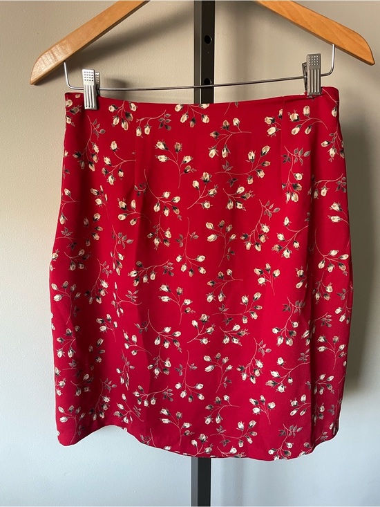 Vintage Dresses & Skirts - 90s Vintage Ditsy Floral Grunge Wrap Mini Skirt Cottagecore Red